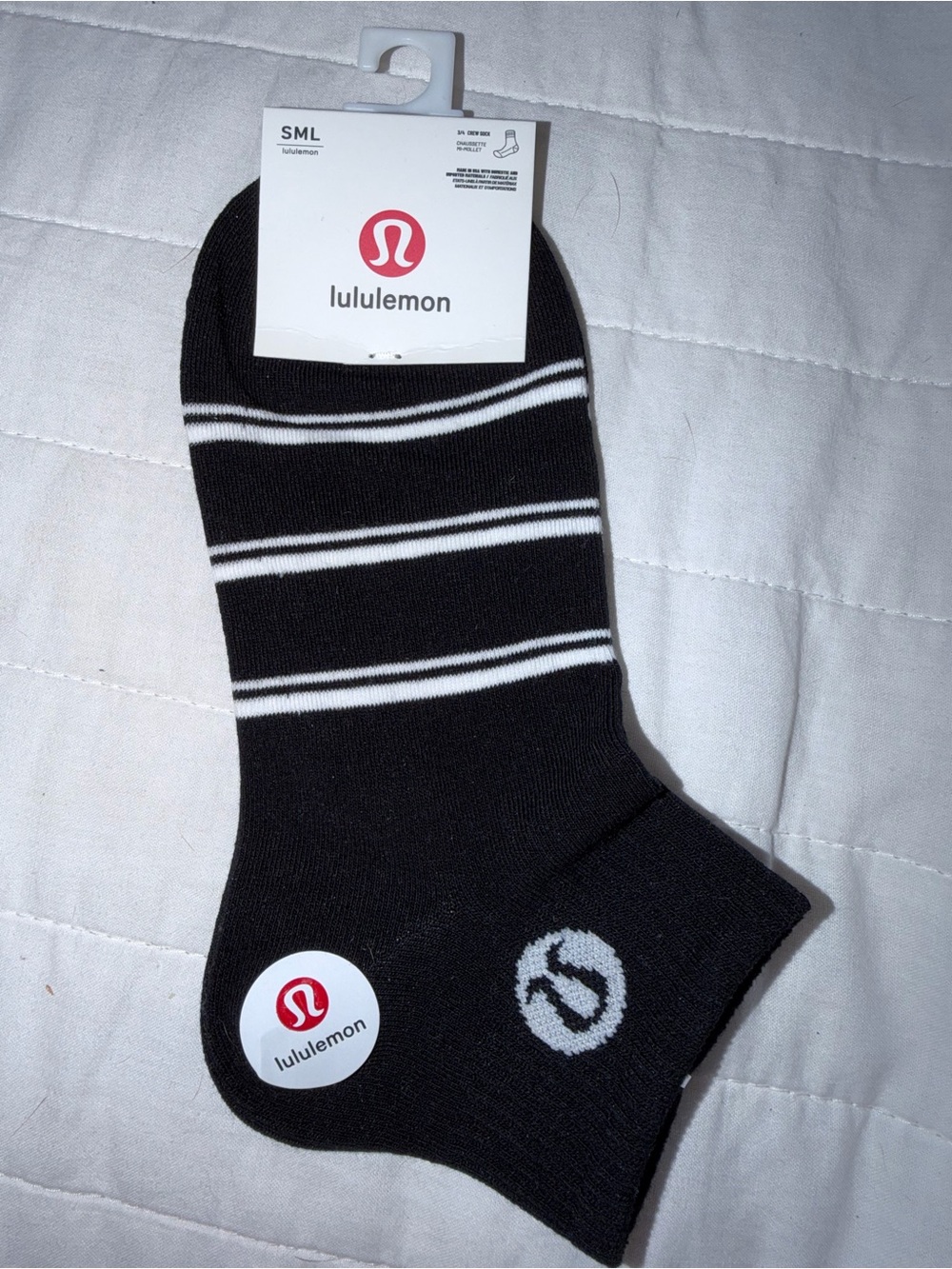 Lululemon Black & White Striped Athletic Socks (2 PAIR)